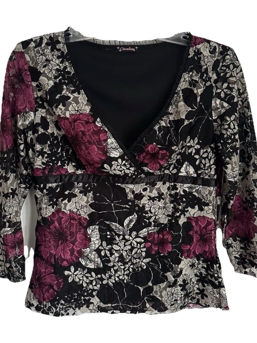 Xtraordinary Womens L Y2K Babydoll Mesh Overlay Lace Floral Top Retro Goth